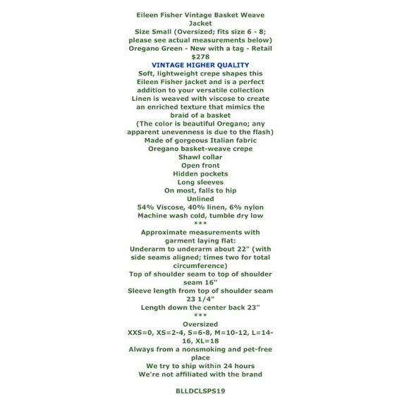 $278 NWT Eileen Fisher VINTAGE Jacket Small 4 6 Italian Basket Weave Fabric - Picture 2 of 13